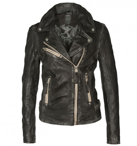 Gipsy Lederjacke im Biker-Stil mit asymm. RV, Farbe schwarz