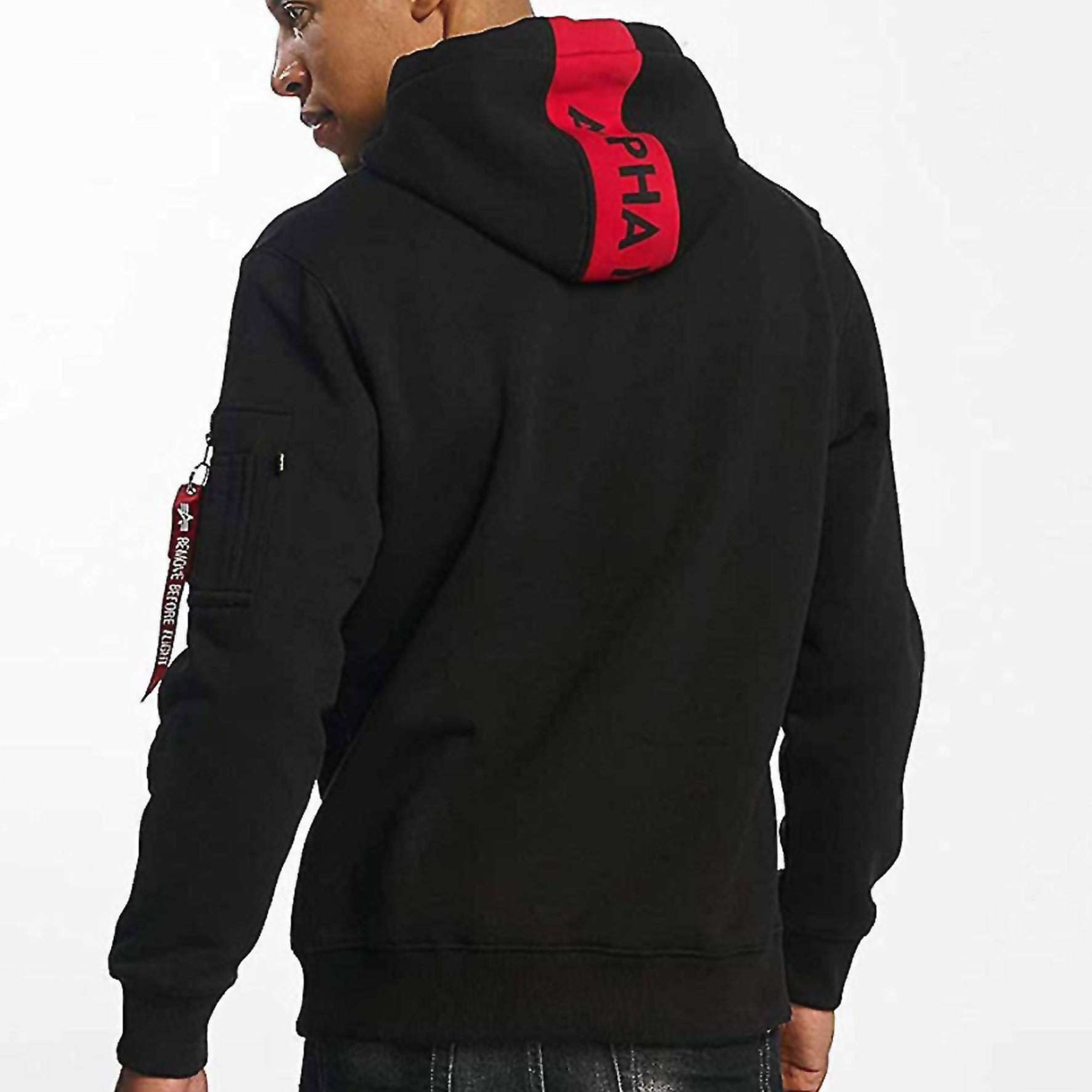 Alpha Industries 178314 RED STRIPE Hoodie rot Kapuzen schwarz Sweatshirt