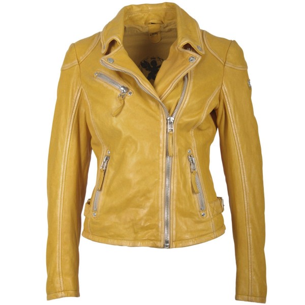 Gipsy Lederjacke im Biker-Stil mit asymm. RV, Farbe gelb