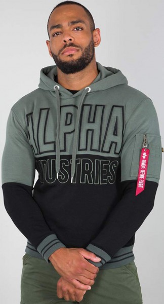 Alpha Industries 198353 DEIN BLOCK Hoodie Kapuzen Sweat oliv schwarz