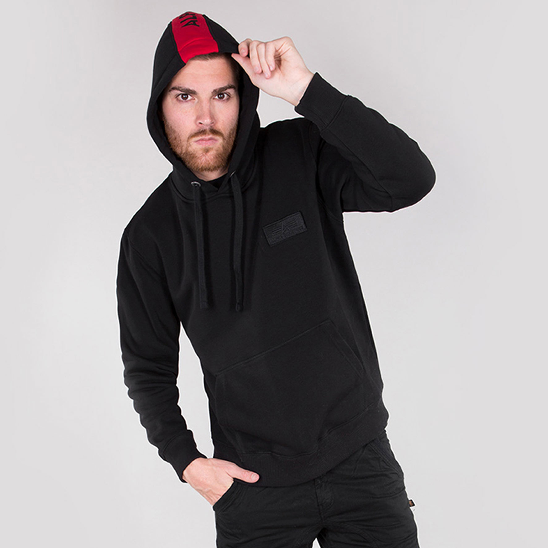 Alpha Industries 178314 RED STRIPE Hoodie Kapuzen Sweatshirt schwarz rot rocker klamotten