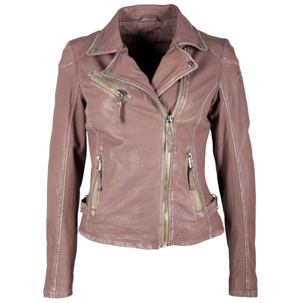 Lederjacke im Biker-Stil mit asymm. RV, Farbe Foggy Rose