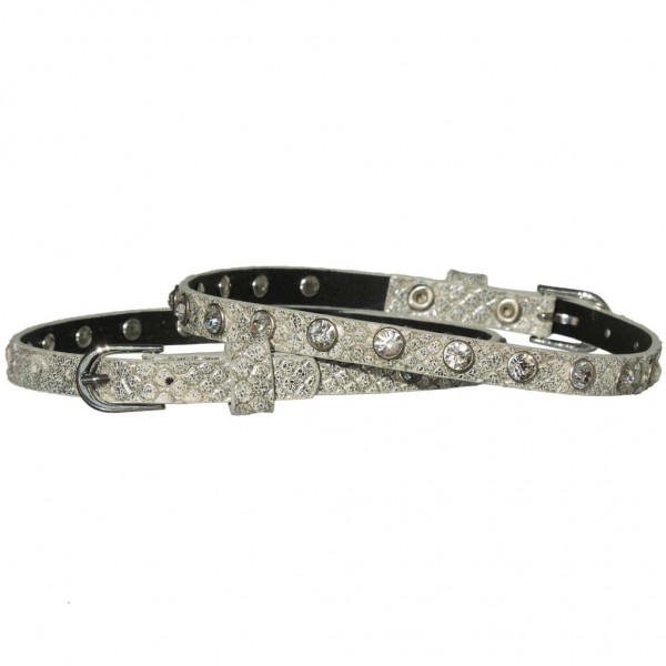 Schmale Stiefelbänder in Reptiloptik mit Strass-Nieten
