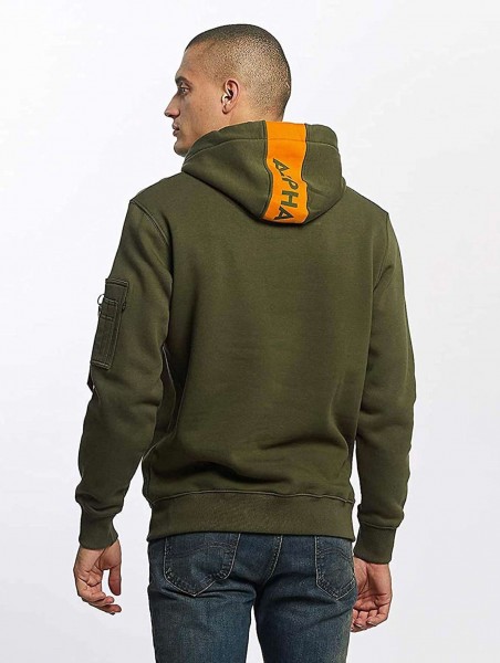 Alpha Industries 178314 RED STRIPE Hoodie Kapuzen Sweatshirt grün orange