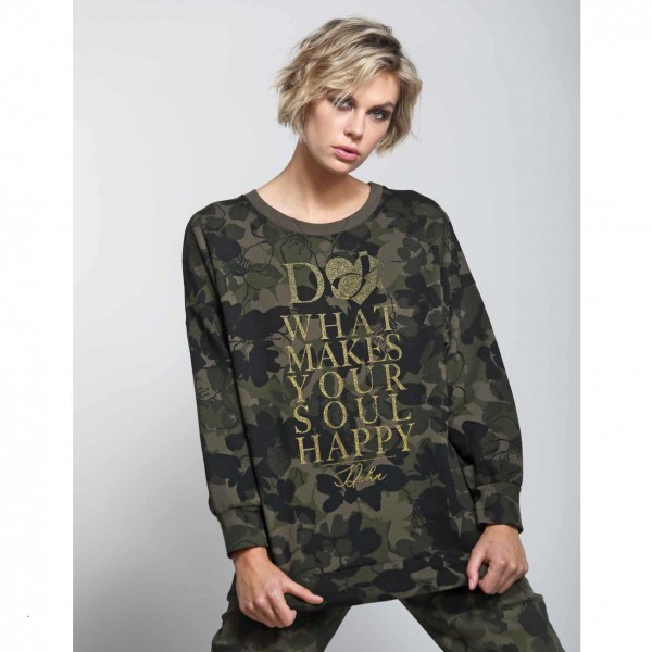 Sweatshirt Happy Soul mit goldenem Glitzer-Print vom italienischen Label Deha