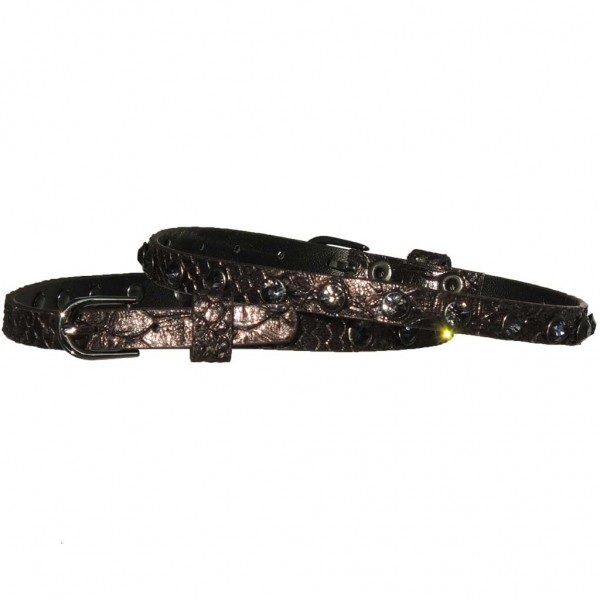 Schmale Stiefelbänder in Reptiloptik mit dunkelgrauen Strass-Nieten