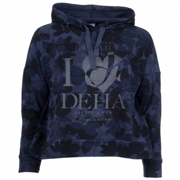 Farbe BLAU Kurzes, weites Sweatshirt mit Kapuze vom italienischen Label Deha - aus der Kollektion EASY